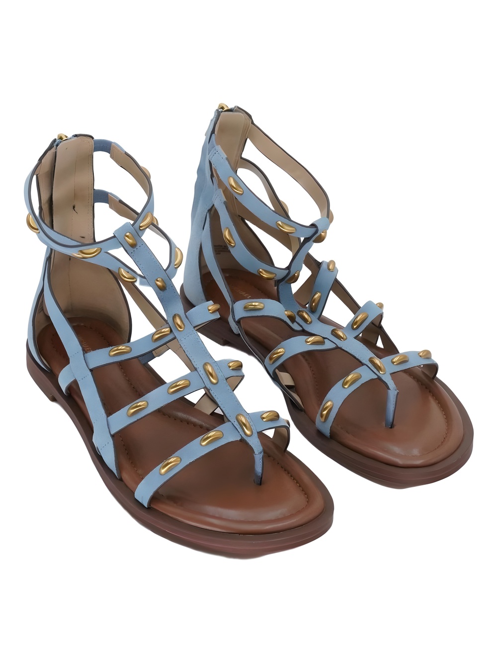 Michael Kors Noa Gladiator Sandals Chambray Blue Suede Studded T-Strap Size 9.5M